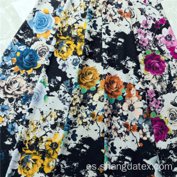 Rayon 30S Negro Descarga Flor impresa